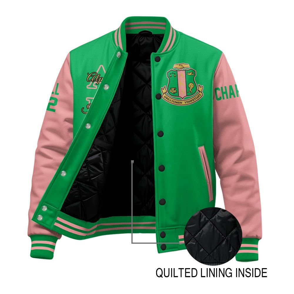 Ireishprint A.K.A Custom Chapter Stitched Jacket, Personalized Apple Green Mix Salmon Pink 1908 Sorority Embroidered Jacket