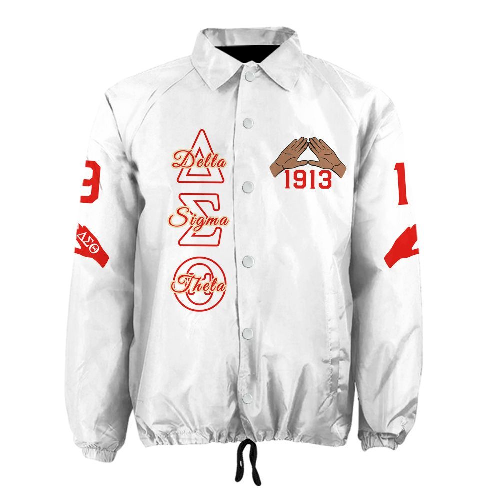 Ireishprint Delta Sigma Theta Crossing Jacket, Delta Girl Hand Sign White Jacket Delta Sigma Theta Sorority Crossing Jacket