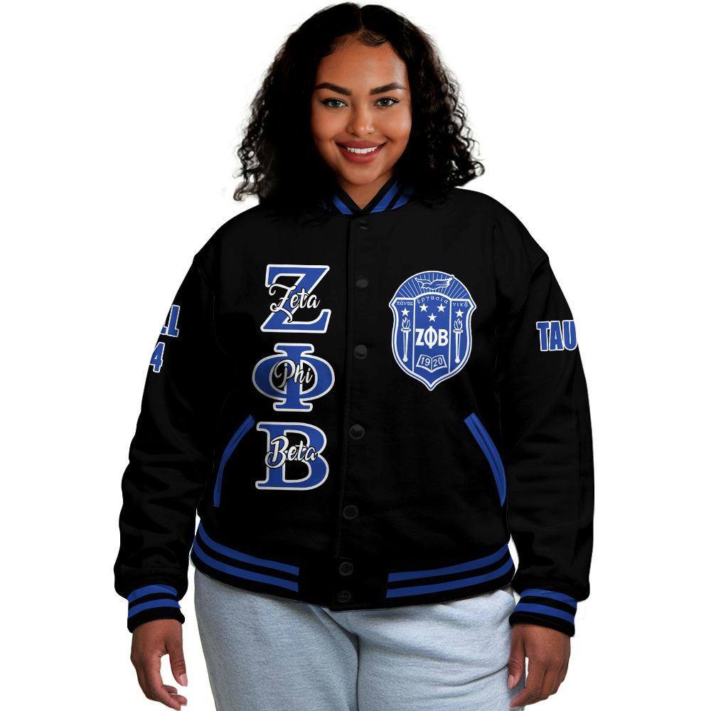 Ireishprint Zeta Phi Beta Custom Chapter Varsity Jacket, Personalized Black Varsity Jacket Zeta Phi Beta Sorority Jacket