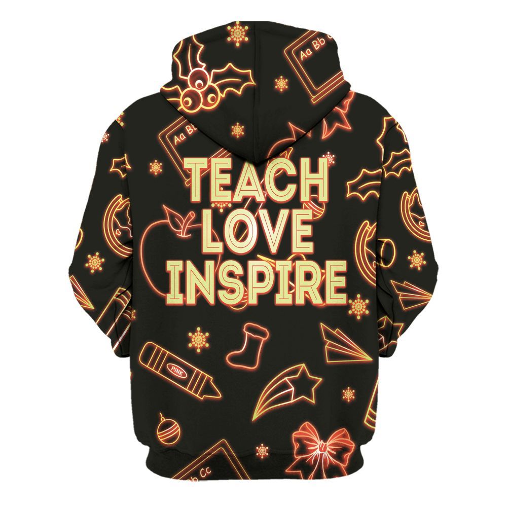 Amare Box Teacher Shirt, Teach, Love, Inspire Neon Light Xmas Shirt, Teach Doodle, Teach Stuff, Gift For Teacher Unisex Hoodie