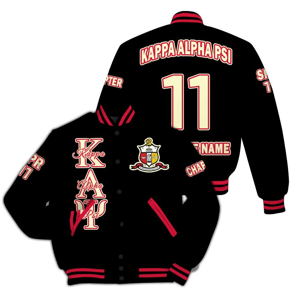 Ireishprint ΚΑΨ Custom Chapter Varsity Jacket, Personalized Black Varsity Jacket ΚΑΨ Fraternity Jacket