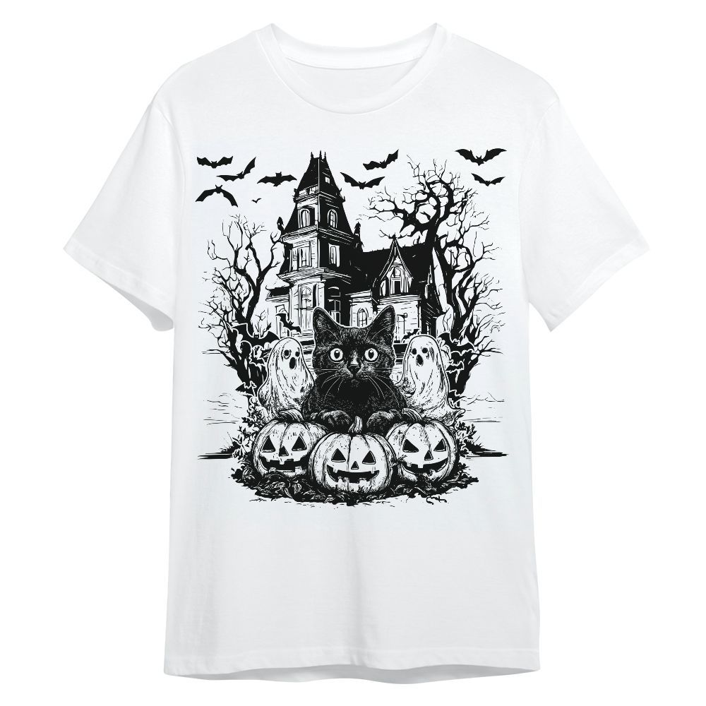 Amare Box Halloween Horror Cat With Pumpkin On The Haunted Of House Shirt, Spooky Season Halloween Party Unisex Shirt