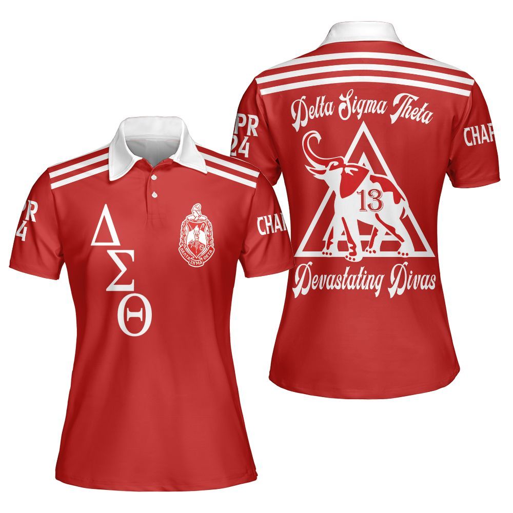 Ireishprint Delta Sigma Theta Custom Chapter Polo Shirt, Personalized Elephants Crimson Polo Shirt Delta Sigma Theta Sorority Polo Shirt