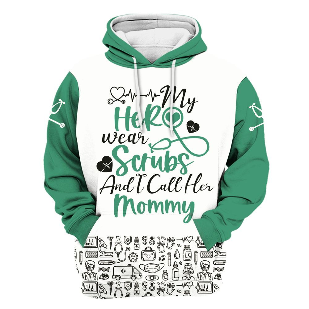 Amare Box Nurse Shirt, My Hero Wear Scrubs And I Call Her Mommy, Custom Name, Gifts For Mom, Gift For Nurse's Mom Unisex Hoodie