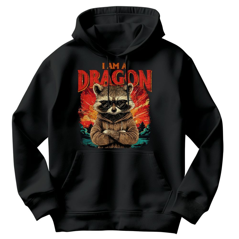 Amare Box Funny Raccoon I Am A Dragon Shirt, Retro Raccoons In The Sunset Quotes Gift For Fan Unisex Hoodie