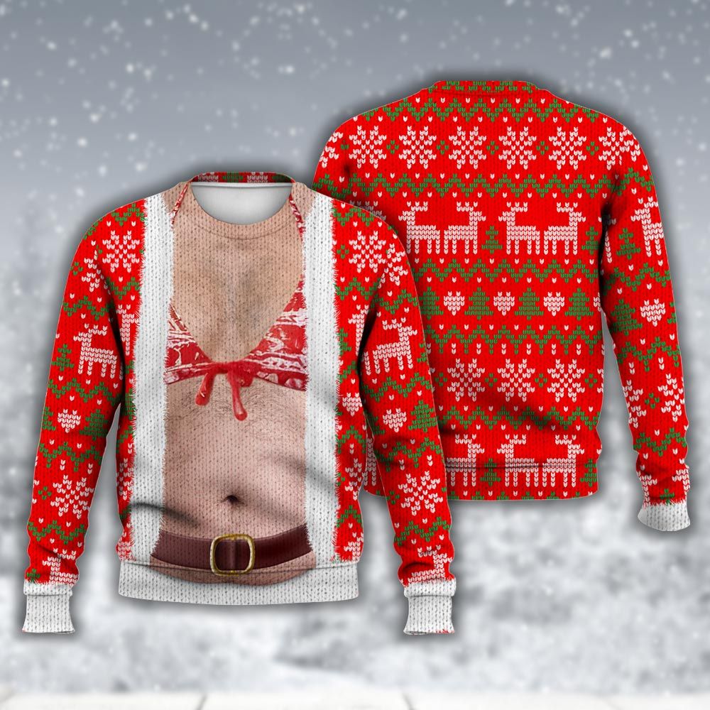 Amare Box Faux Real Ugly Christmas Sweater, Funny Santa Meme Xmas Sweater Design Gift For Fan