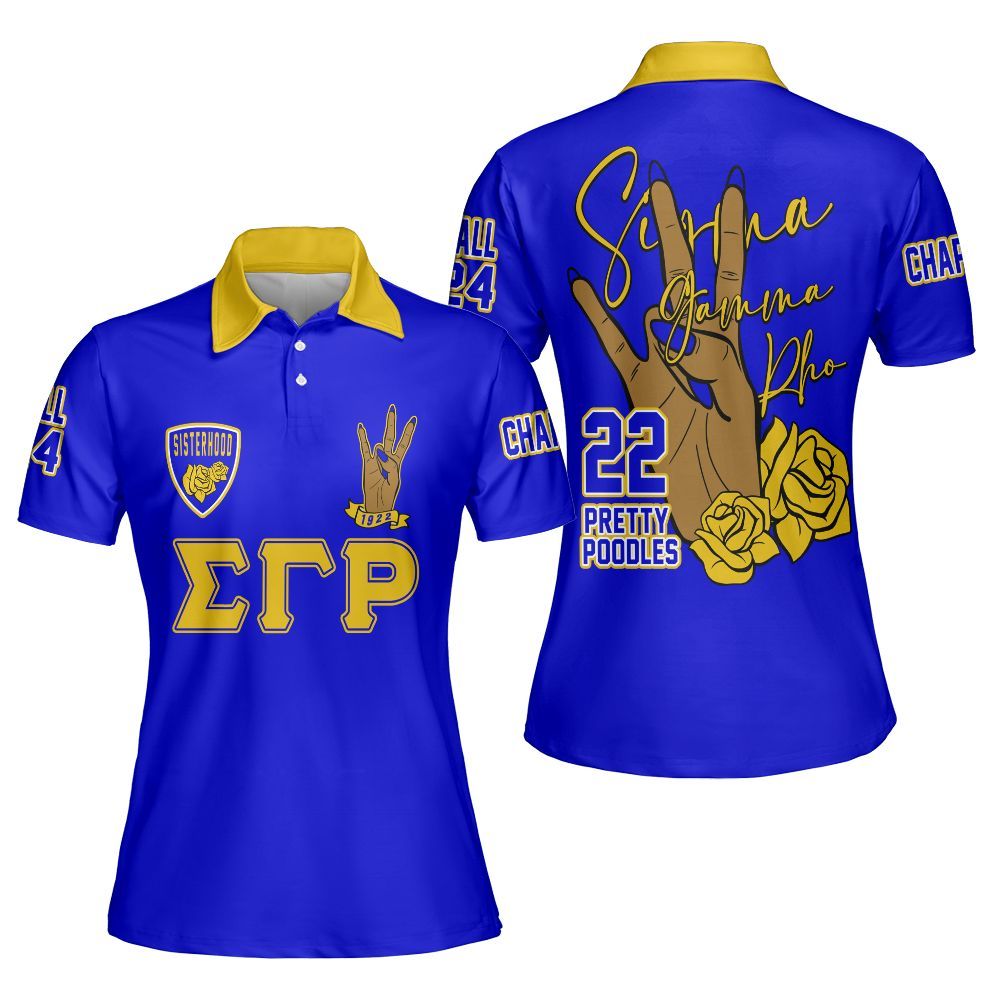 Ireishprint Sigma Gamma Rho Custom Chapter Polo Shirt, Personalized Hand Sign Yellow Tea Rose Polo Shirt Sigma Gamma Rho Sorority Polo Shirt