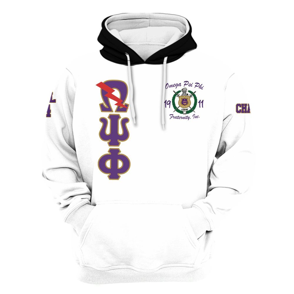 Ireishprint ΩΨΦ Custom Chapter Shirt, Personalized White Sleeves Shirt Omega 1911 ΩΨΦ Fraternity Hoodie