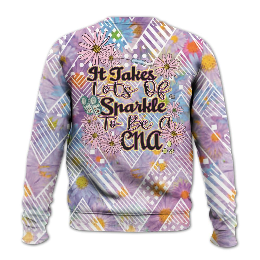 Amare Box Nurse Shirt, It Take Lots Of Sparkle To Be A CNA, Custom Name Shirt, CNA Stuff, Flower Clipart, Gift For CNA Knitted Sweater