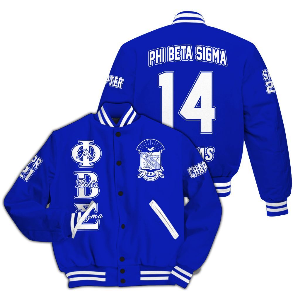Ireishprint Phi Beta Sigma Custom Chapter Varsity Jacket, Personalized Royal Blue Varsity Jacket Phi Beta Sigma Fraternity Jacket