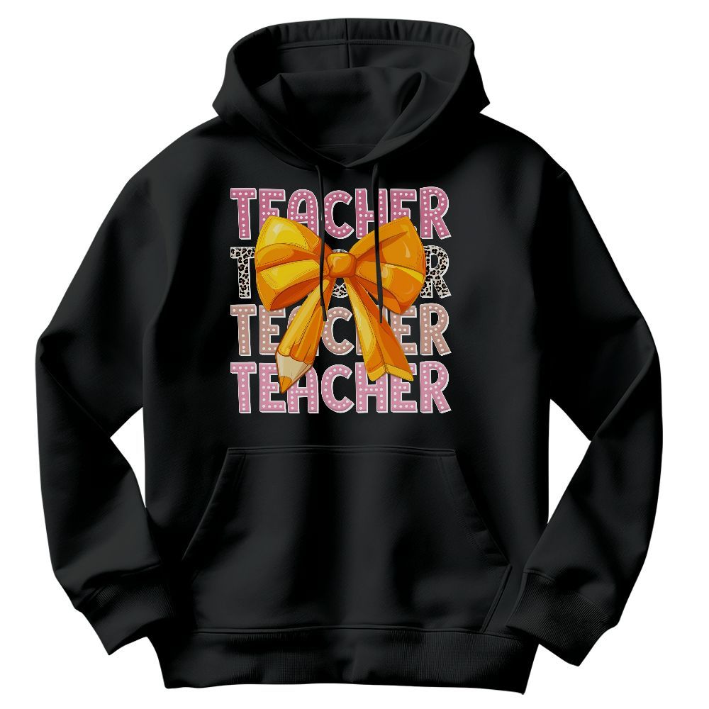 Amare Box Teacher Pink Coquette Pencil Shirt, Teacher Back To School Bright Doodle, Teacher Quotes School Unisex Hoodie