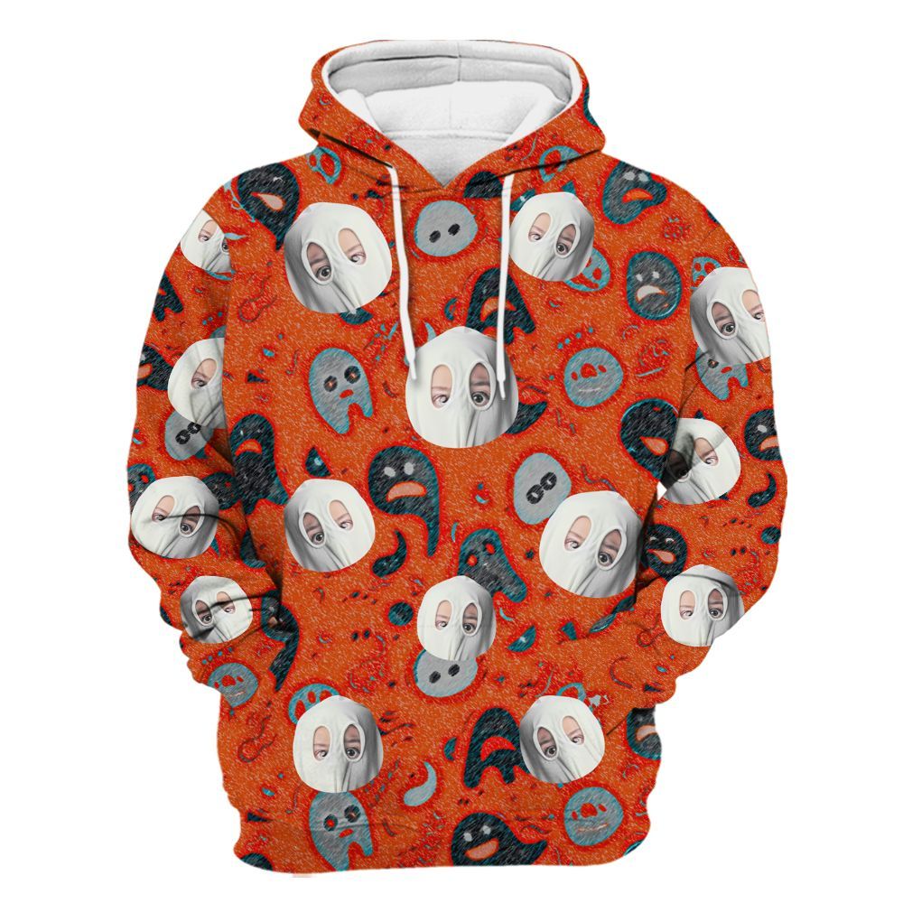 Amare Box Custom Face Photo Halloween Hawaiian Shirt, Personalized Face Halloween Party Spooky Ghost Unisex Hoodie