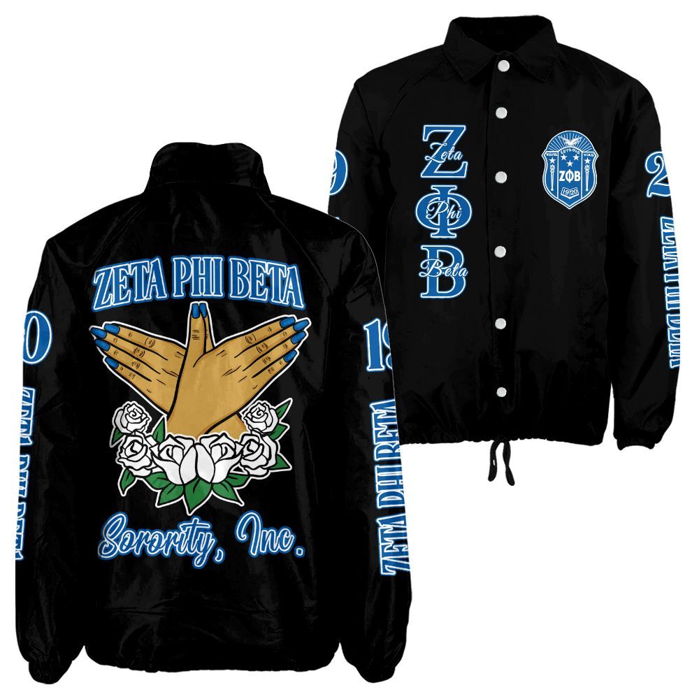 Ireishprint Zeta Phi Beta Crossing Jacket, Hand Sign Black Jacket Zeta Phi Beta Sorority Crossing Jacket