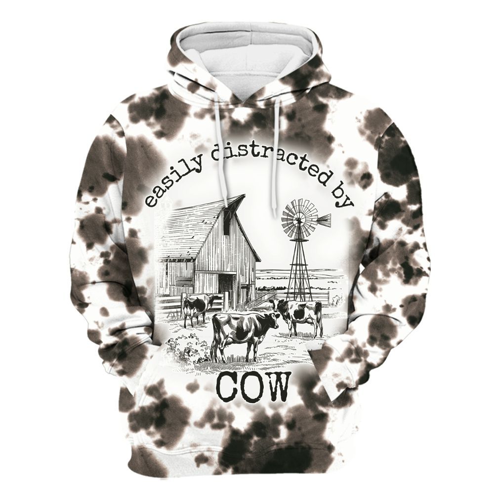 Amare Box Cow Farm Shirt, Easily Distracted By Cow, Dairy Cow, Funny Cow, Farm Shirt, Cow Shirt, Cow Lover, Draw Gift Shirt For Farmer Unisex Hoodie