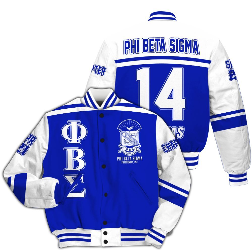 Ireishprint Phi Beta Sigma Custom Chapter Varsity Jacket, Personalized White Sleeves Royal Blue Varsity Jacket Phi Beta Sigma Fraternity Jacket