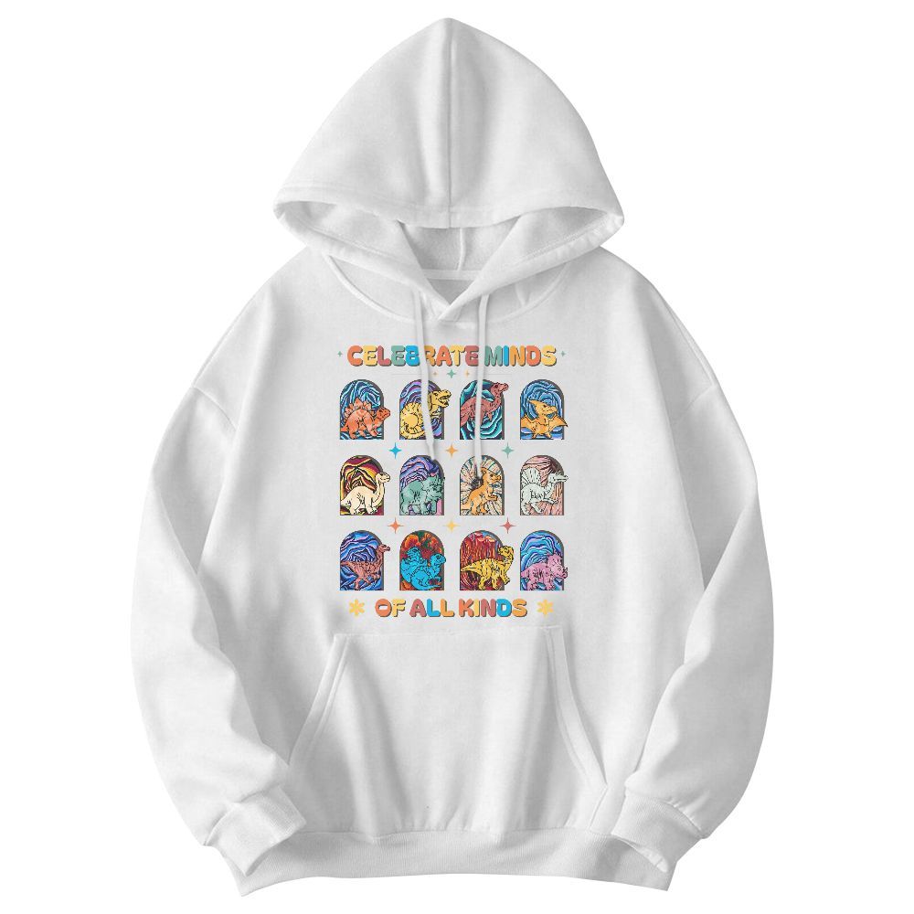 Amare Box Celebrate Minds Of All Kinds Autism Awareness Shirt, Bcba Team Day Of School Dinosaur Unisex Hoodie