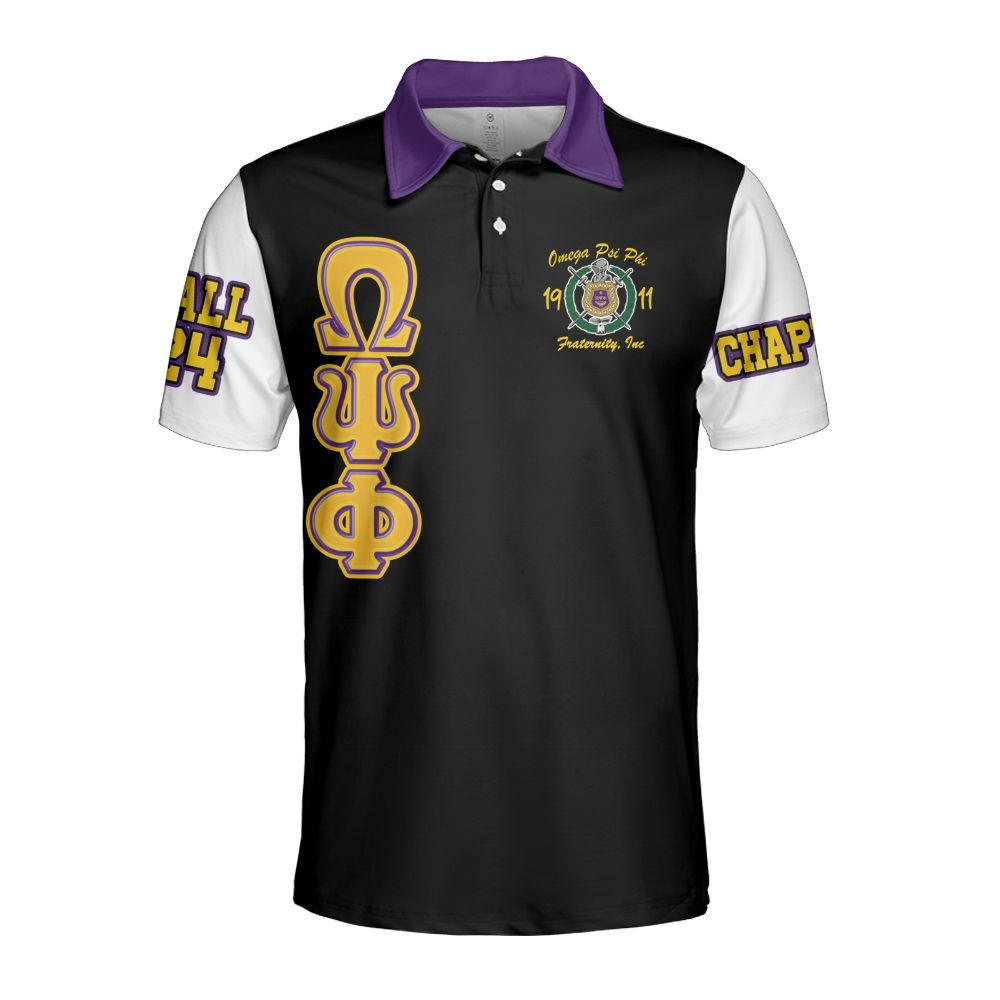 Ireishprint ΩΨΦ Custom Chapter Polo Shirt, Personalized Retro Style White Sleeves ΩΨΦ Fraternity Polo Shirt