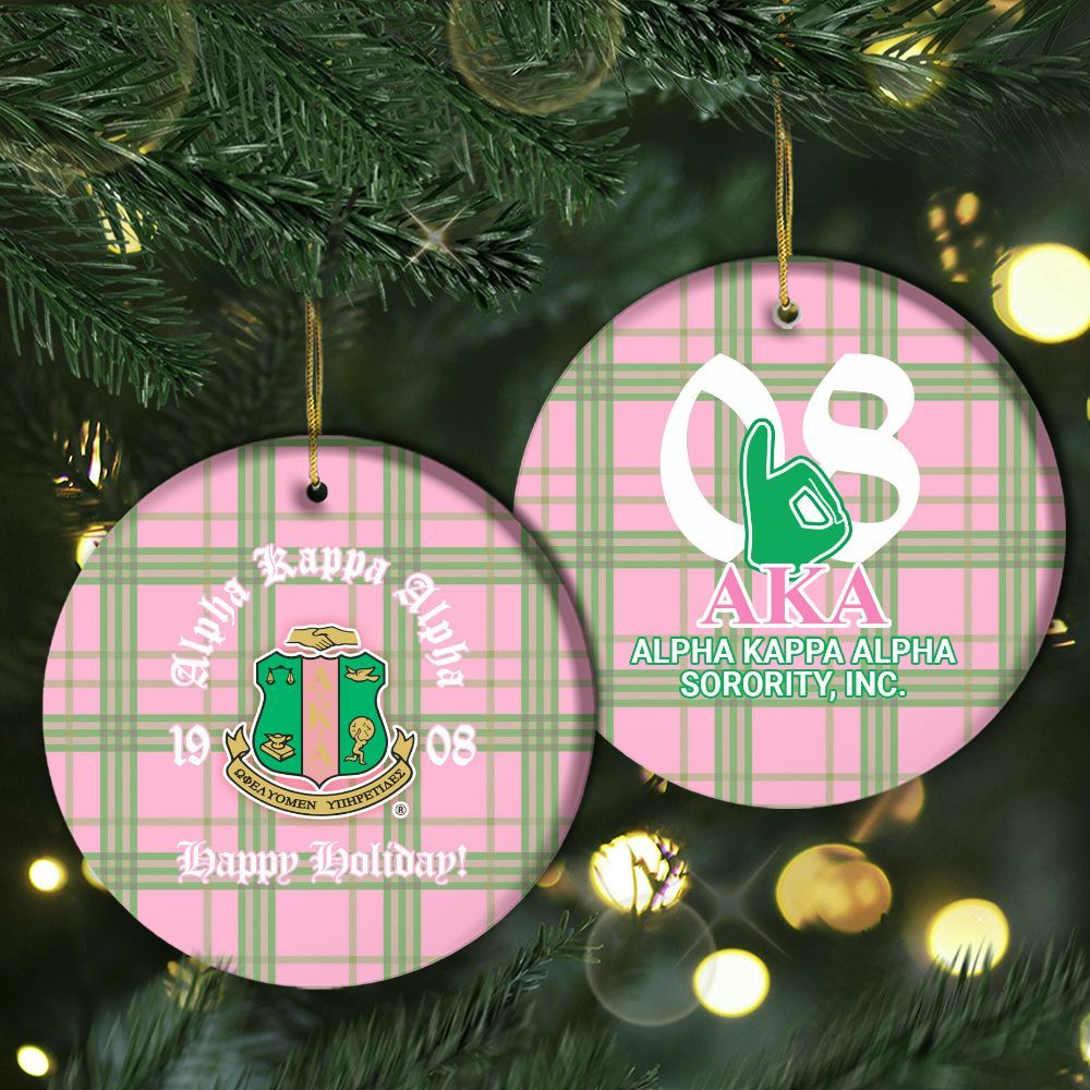 Ireishprint A.K.A Ceramic Ornament, Handsign Inspired Salmon Pink Mix Green 1908 Sorority Christmas Ornament