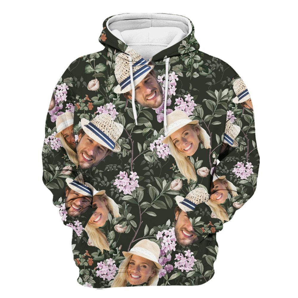 Amare Box Custom Photo Face Hawaiian Shirt, Personalized Face Couple Bachelorette Party, Anniversary Birthday Gift For Pet Unisex Hoodie