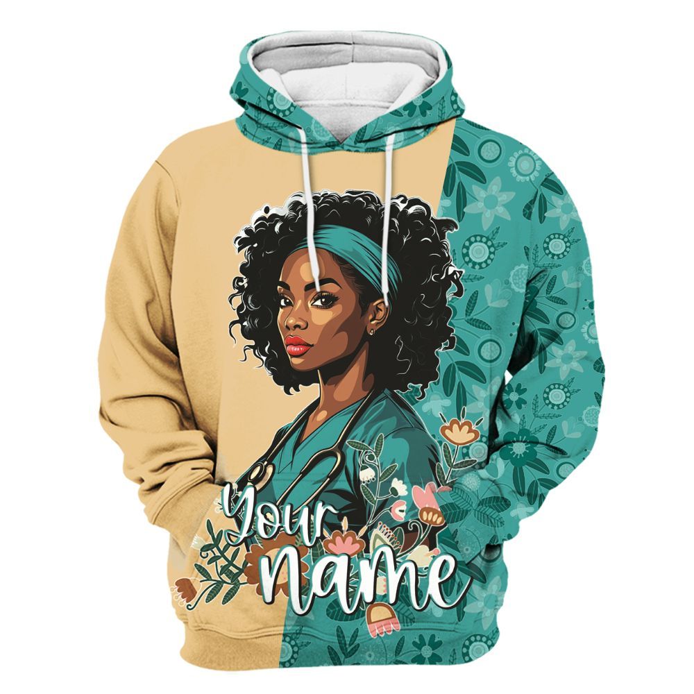 Amare Box Black Nurse Shirt, Black Nurse Squad Floral, Custom Name Shirt, Nurse Clipart, Gift For Black Nurse Unisex Hoodie