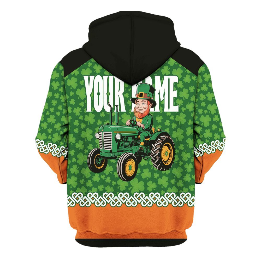 Amare Box Farm Tractor Shirt, Leprechaun Farmer On A Tractor, Custom Name, St Patricks Day, Gift For St Patricks Day Unisex Hoodie