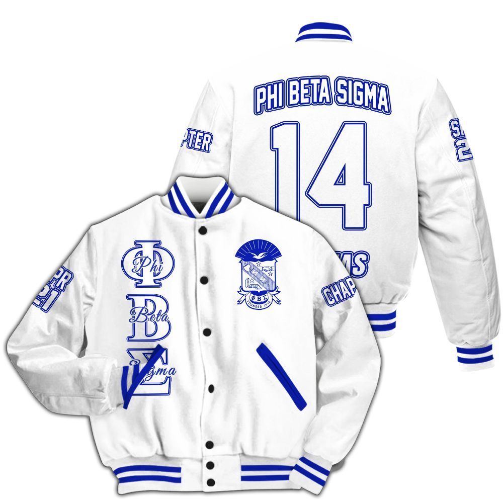 Ireishprint Phi Beta Sigma Custom Chapter Varsity Jacket, Personalized White Varsity Jacket Phi Beta Sigma Fraternity Jacket