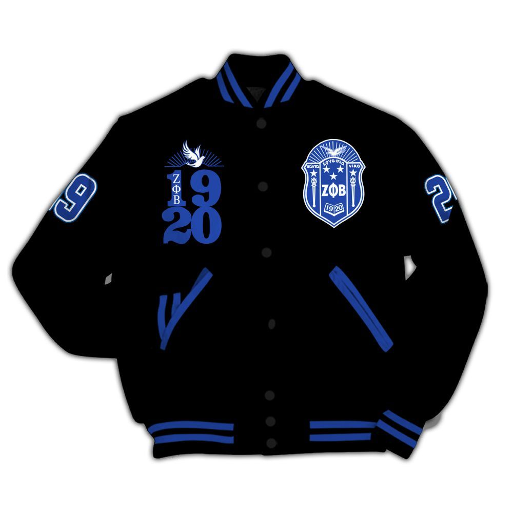 Ireishprint Zeta Phi Beta Varsity Jacket, Dove Black Jacket Zeta Phi Beta Sorority Jacket