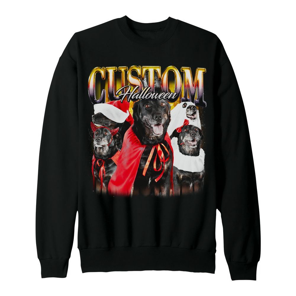 Amare Box Custom Your Own Dog Halloween Bootleg 90s Custom Name, Photo Shirt, Retro Vintage Halloween Unisex Sweatshirt
