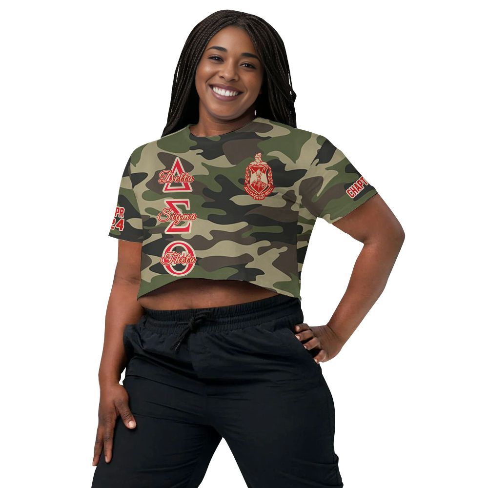 Ireishprint Delta Sigma Theta Custom Chapter Crop Shirt, Personalized Camo Style Delta Sigma Theta Sorority Crop Top 3D