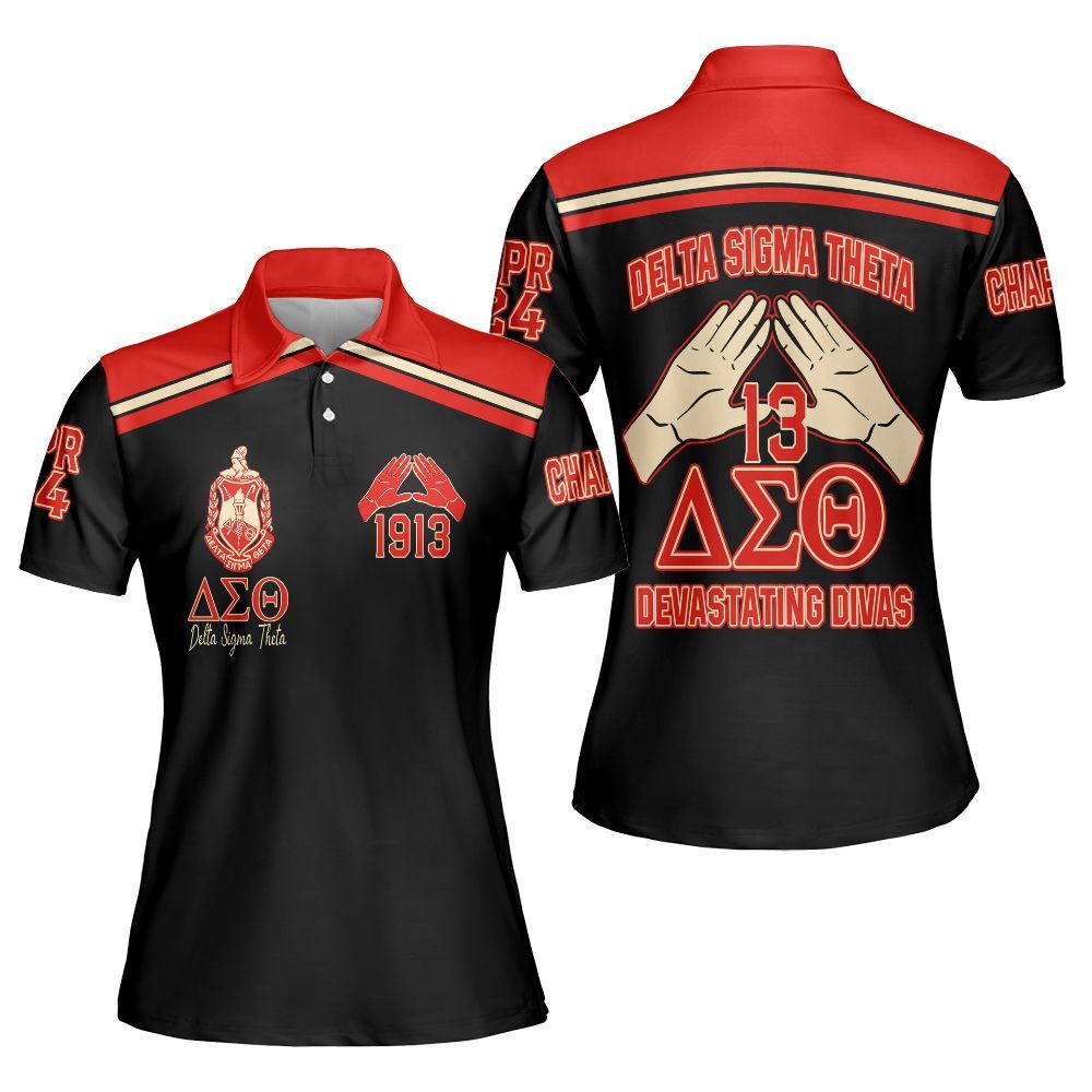 Ireishprint Delta Sigma Theta Custom Chapter Polo Shirt, Personalized Hand Sign Black Polo Shirt Delta Sigma Theta Sorority Polo Shirt