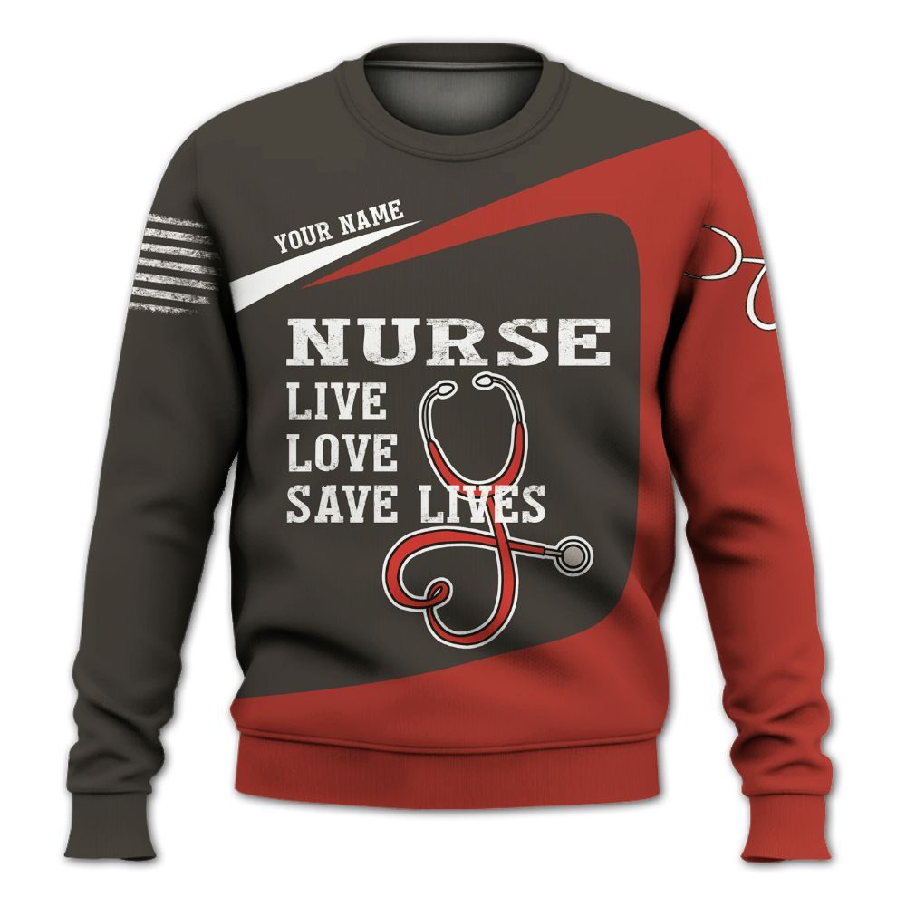 Amare Box Nurse Shirt, Nurse Live Love Save Lives, Custom Name, Nurse American Flag, Gift For Male Man, Gift For Nurse Knitted Sweater