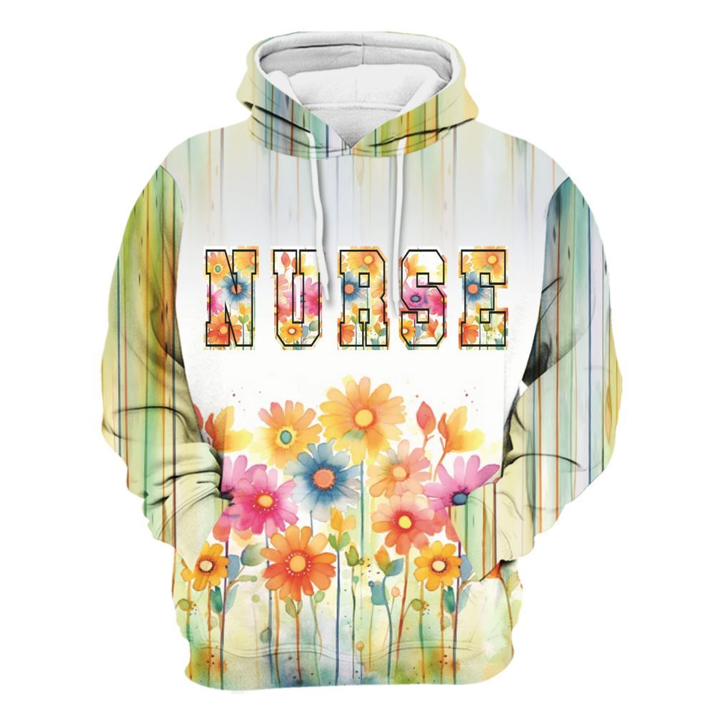 Amare Box Nurse Shirt, Nurse Custom Name, Floral Nurse, Nurse Watter Color, Nurse Coquette, Gift For Nurse Unisex Hoodie