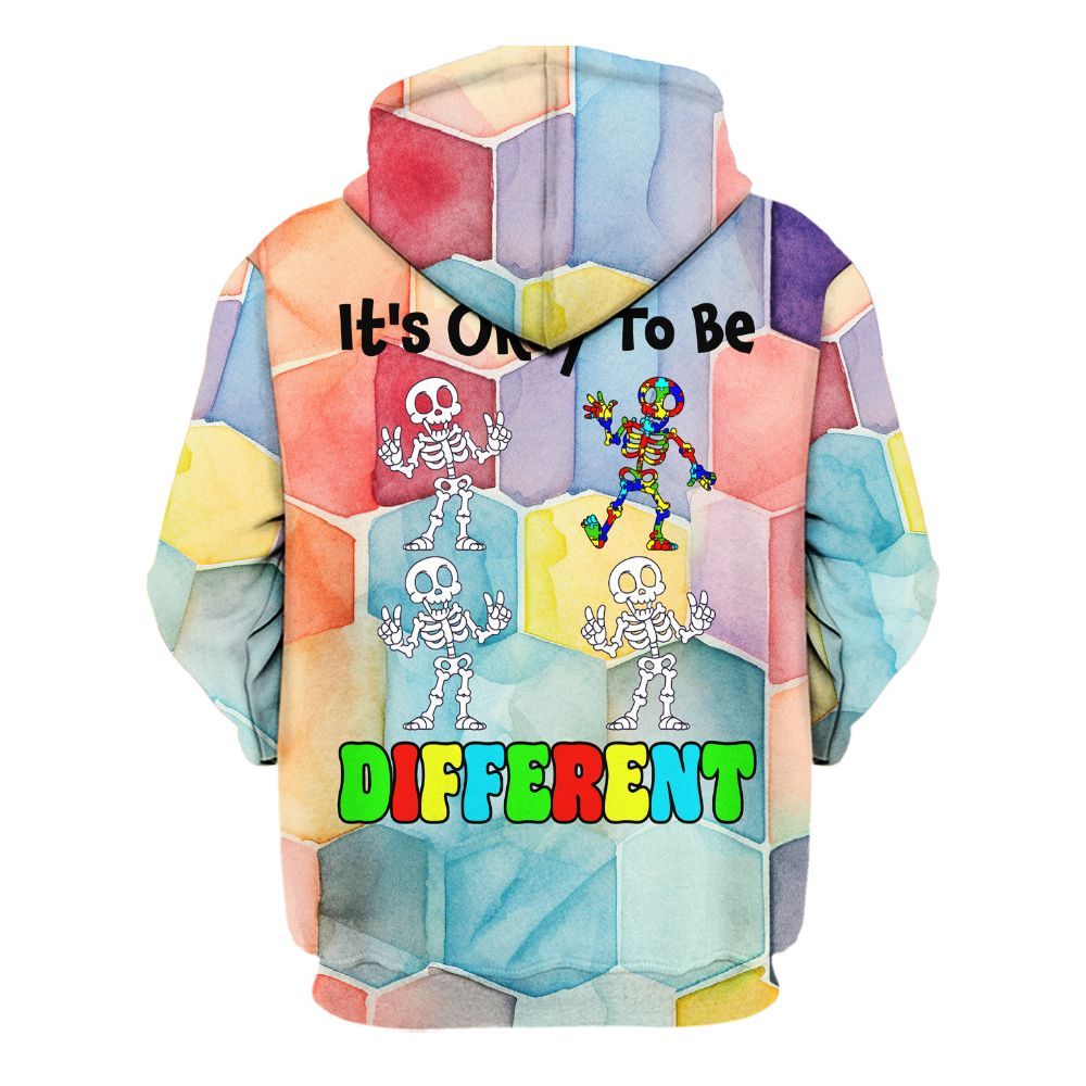 Amare Box Skeleton It's Ok To Be Different Autism Awareness Shirt, Mental Heath Special Education Unisex Hoodie