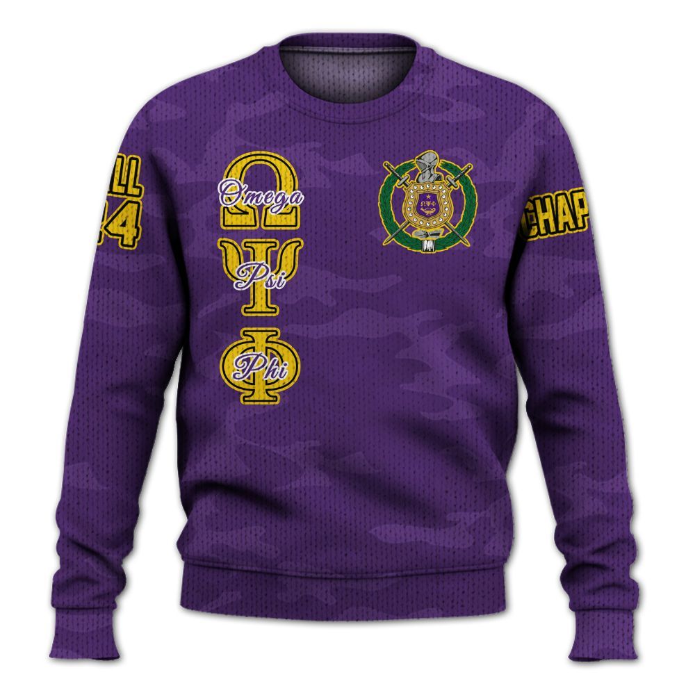 Ireishprint ΩΨΦ Custom Chapter Shirt, Personalized Camo Old Gold Sleeve Shirt ΩΨΦ Fraternity Knitted Sweater