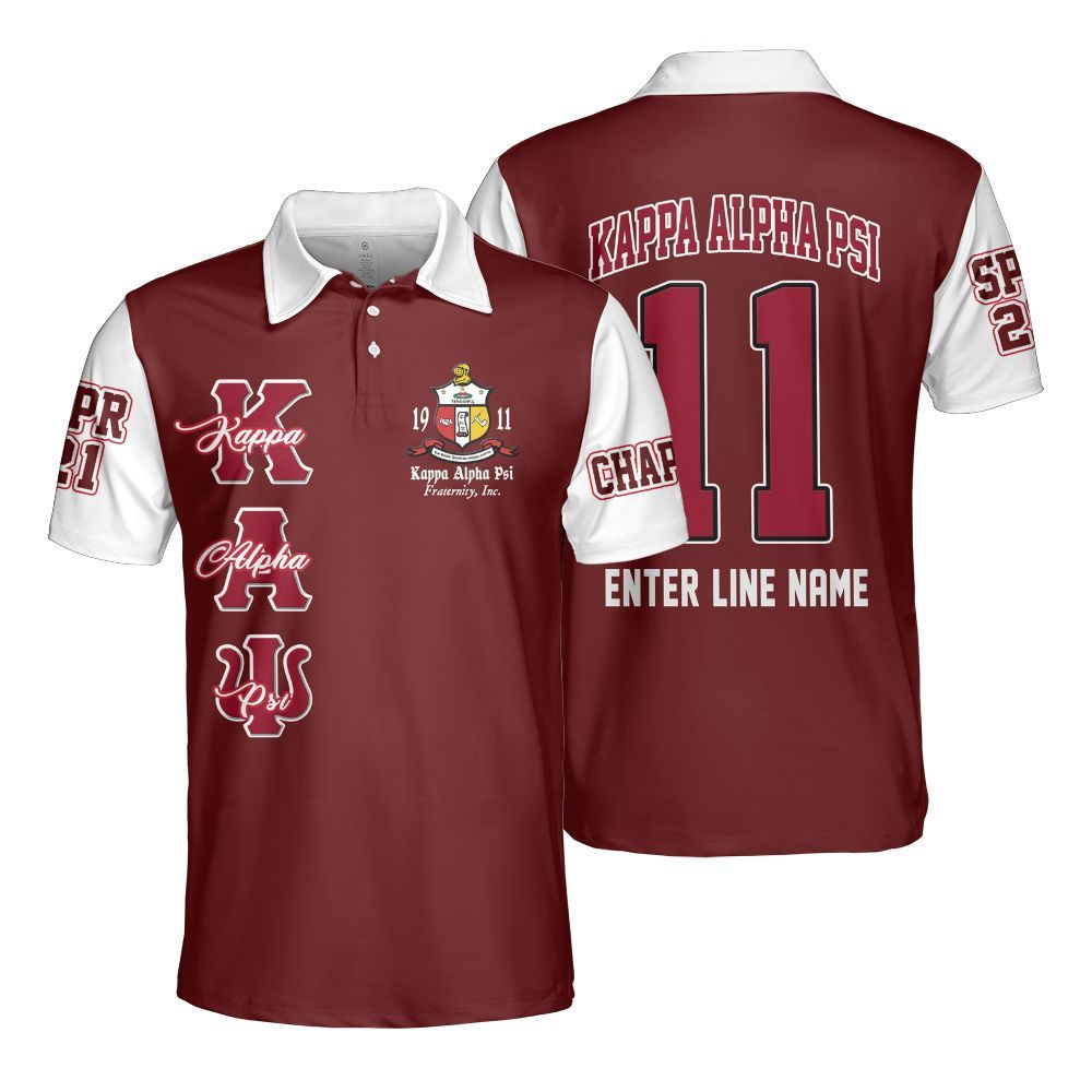 Ireishprint ΚΑΨ Custom Chapter Polo Shirt, Personalized Crimson White Sleeve Kappa Polo Fraternity Polo Shirt