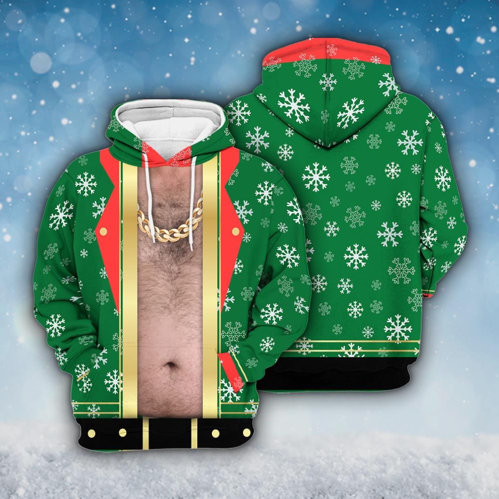 Amare Box Funny Green Santa Christmas Ugly Sweater, Dad Santa Meme Xmas Gift Hairy Belly