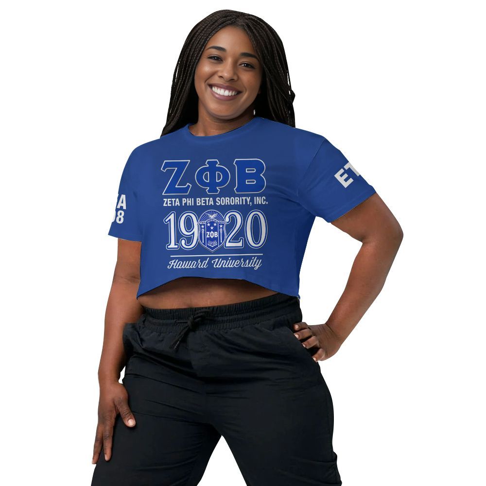 Ireishprint Zeta Phi Beta Custom Probate Line Crop Shirt, Personalized Z-Phi-B Blue Lettered 1920 Sorority Crop Top