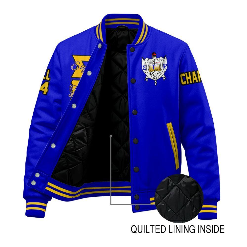 Ireishprint Sigma Gamma Rho Custom Chapter Stitched Jacket, Personalized Royal Blue Gold Sigma Gamma Rho Sorority Embroidered Jacket