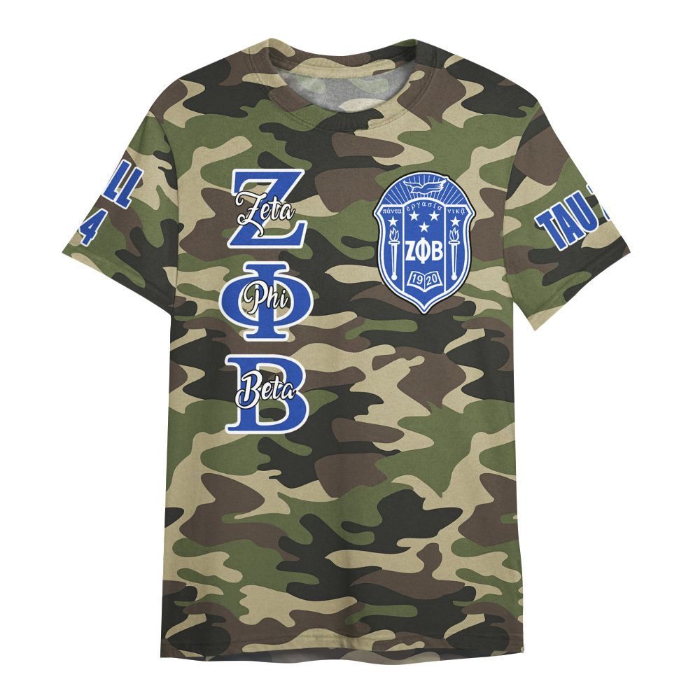 Ireishprint Zeta Phi Beta Custom Chapter Shirt, Personalized Camo Style Camoflage Shirt Zeta Phi Beta Sorority All Over Print Shirt