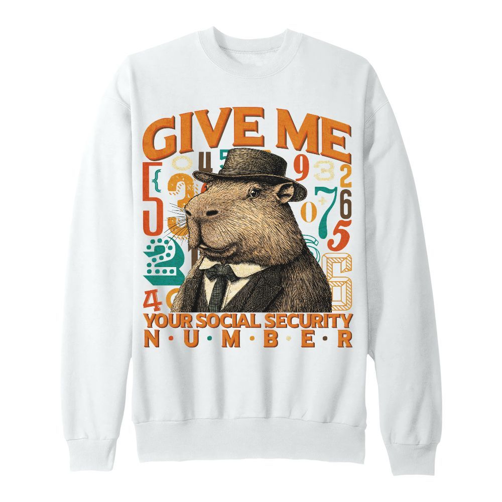Amare Box Funny Capybara Retro Graphic Shirt, Give Me Your Social Security Number Meme Gift For Fan Unisex Sweatshirt