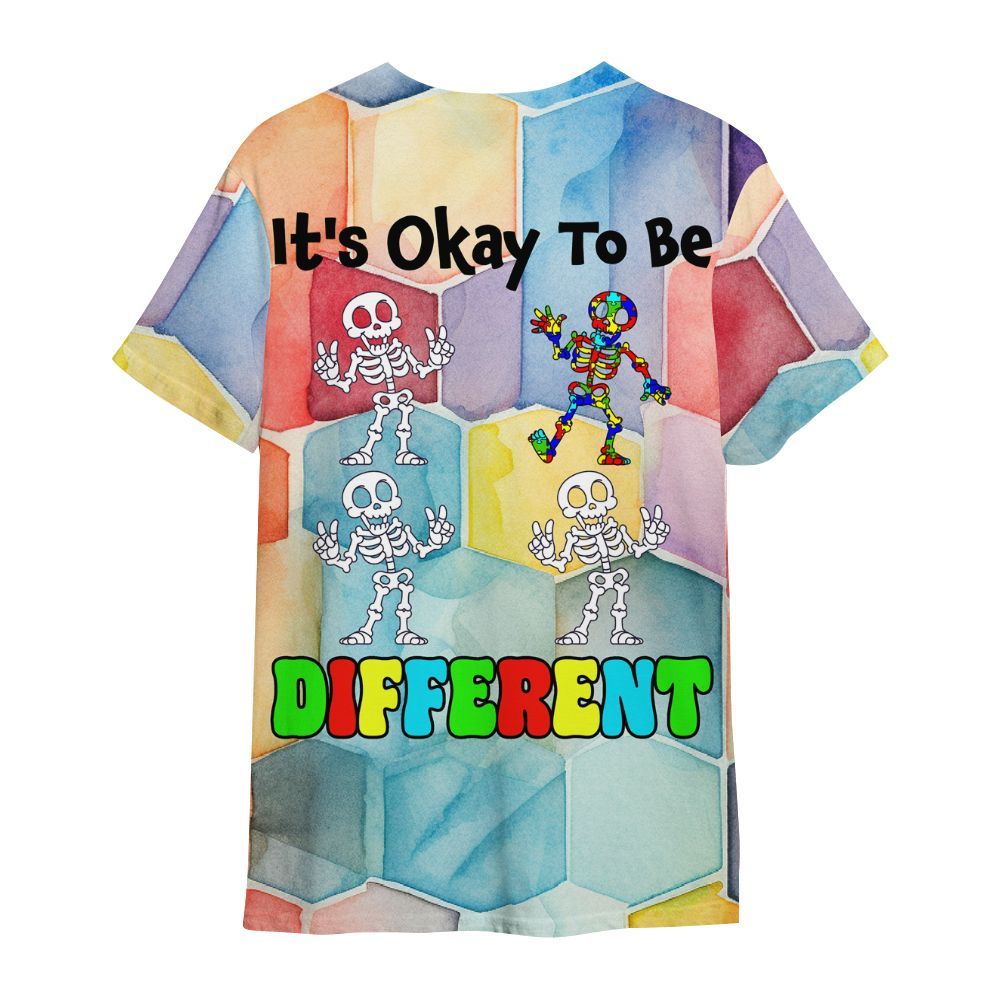 Amare Box Skeleton It's Ok To Be Different Autism Awareness Shirt, Mental Heath Special Education All Over Print Unisex Shirt