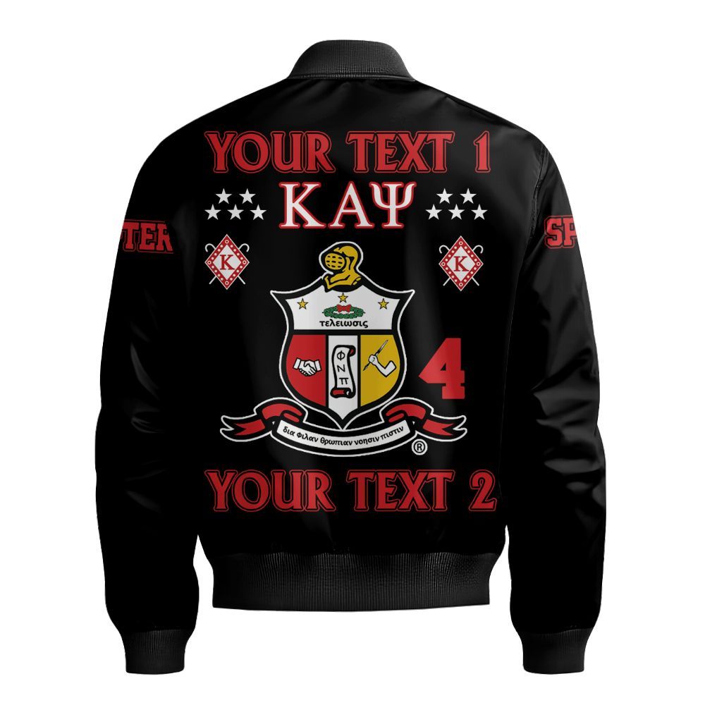 Ireishprint ΚΑΨ Custom Full Line Bomber Jacket, Krimson Duo Black Color Crest Highlight Style Fraternity Bomber Jacket