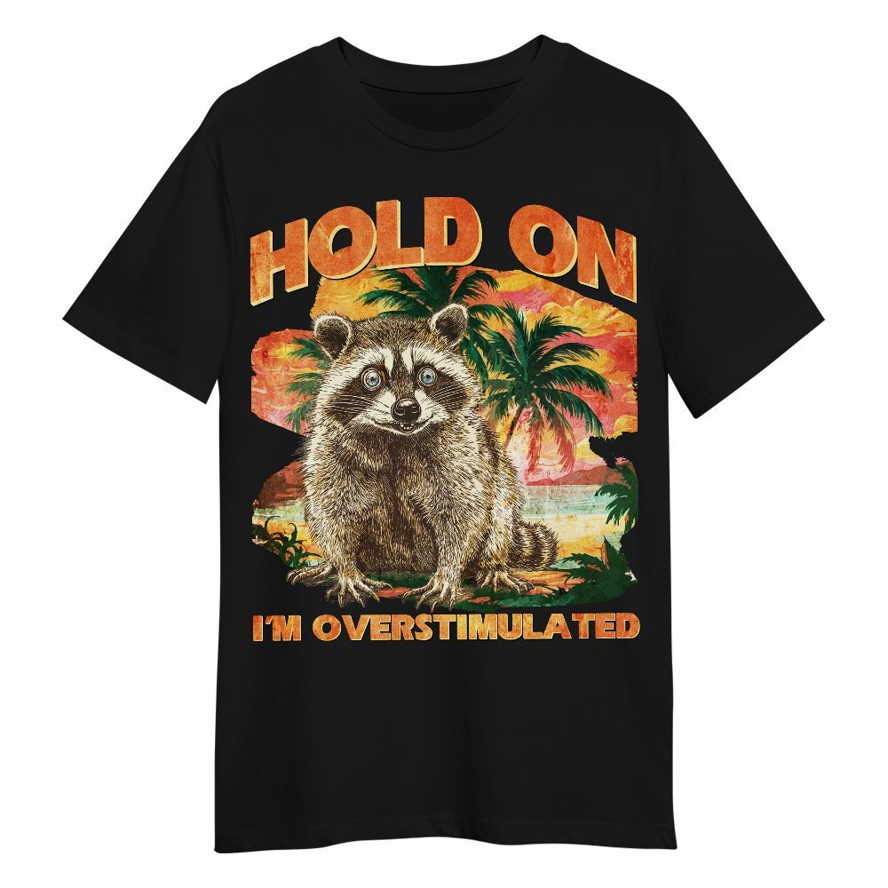 Amare Box Vintage Raccoon On Beach Shirt, Retro Hold On I'm Overstimulated Meme Gift For Fan Unisex Shirt