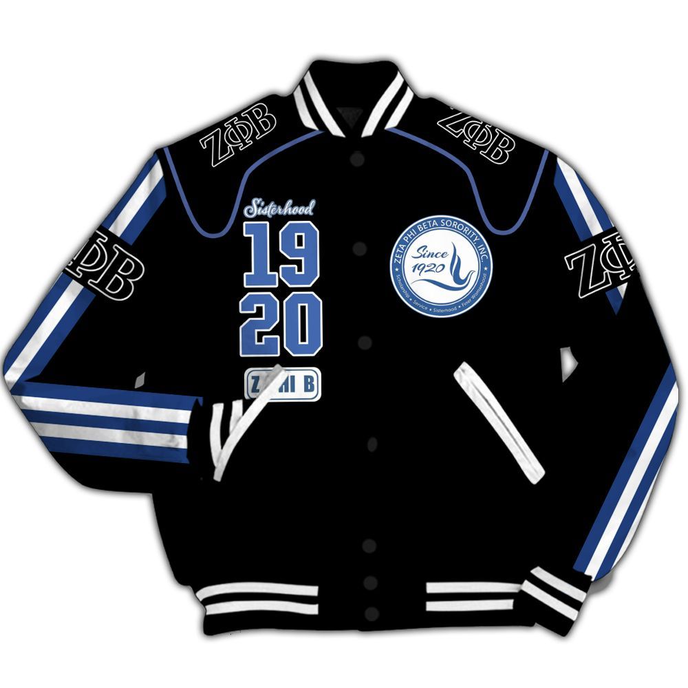Ireishprint Zeta Phi Beta Varsity Jacket, Zeta Phi Beta Curve Style Z Phi B 1920 Zeta Phi Beta Sorority Jacket