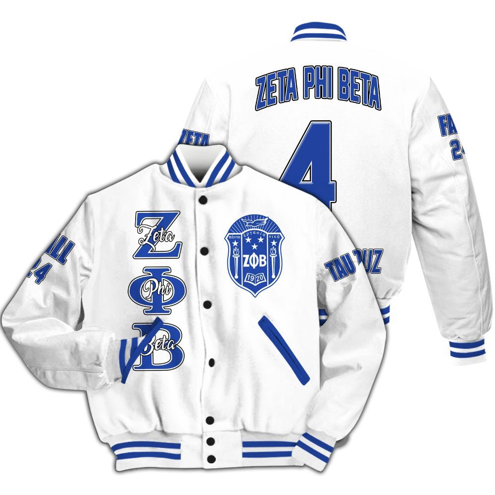 Ireishprint Zeta Phi Beta Custom Chapter Varsity Jacket, Personalized Your Z Phi B White Varsity Jacket 1920 Zeta Phi Beta Sorority Jacket