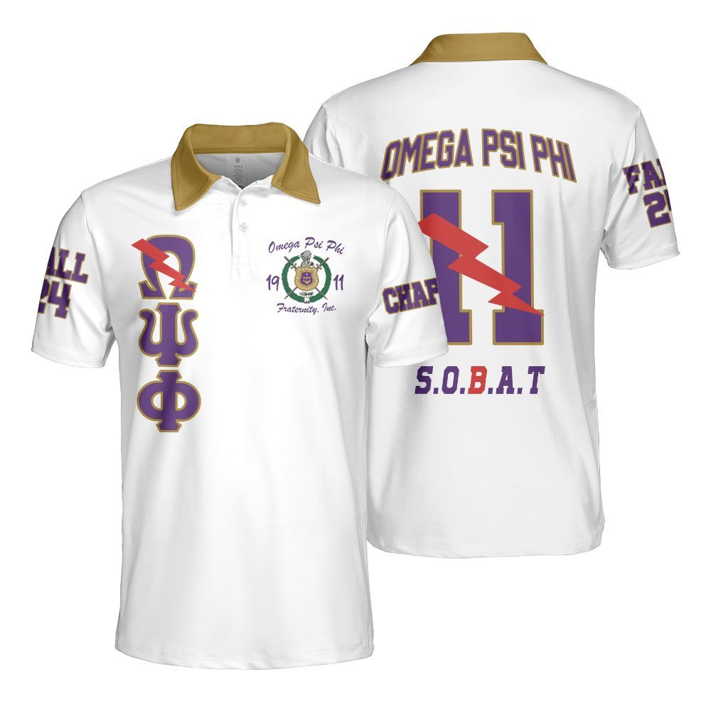 Ireishprint ΩΨΦ Custom Chapter Polo Shirt, Personalized White Sleeves Shirt Omega 1911 ΩΨΦ Fraternity Polo Shirt