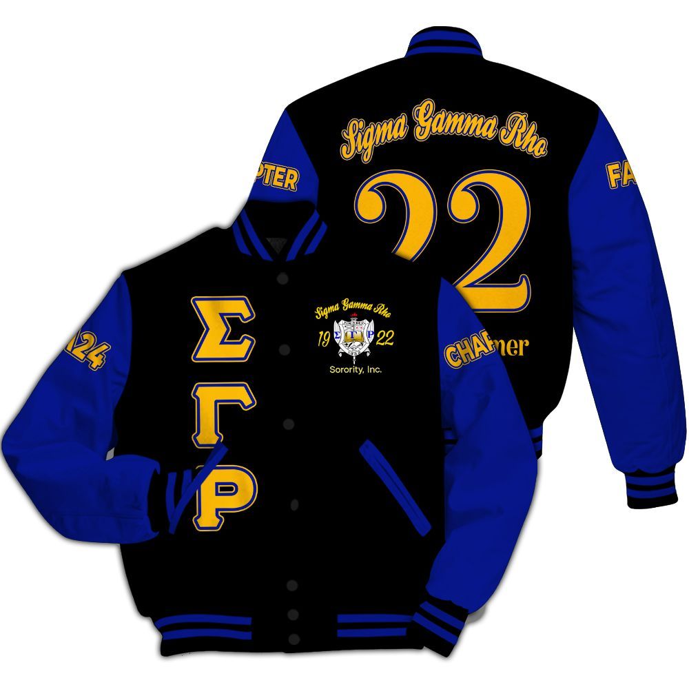 Ireishprint Sigma Gamma Rho Custom Chapter Varsity Jacket, Royal Blue Sleeves Style 1922 Sorority Jacket