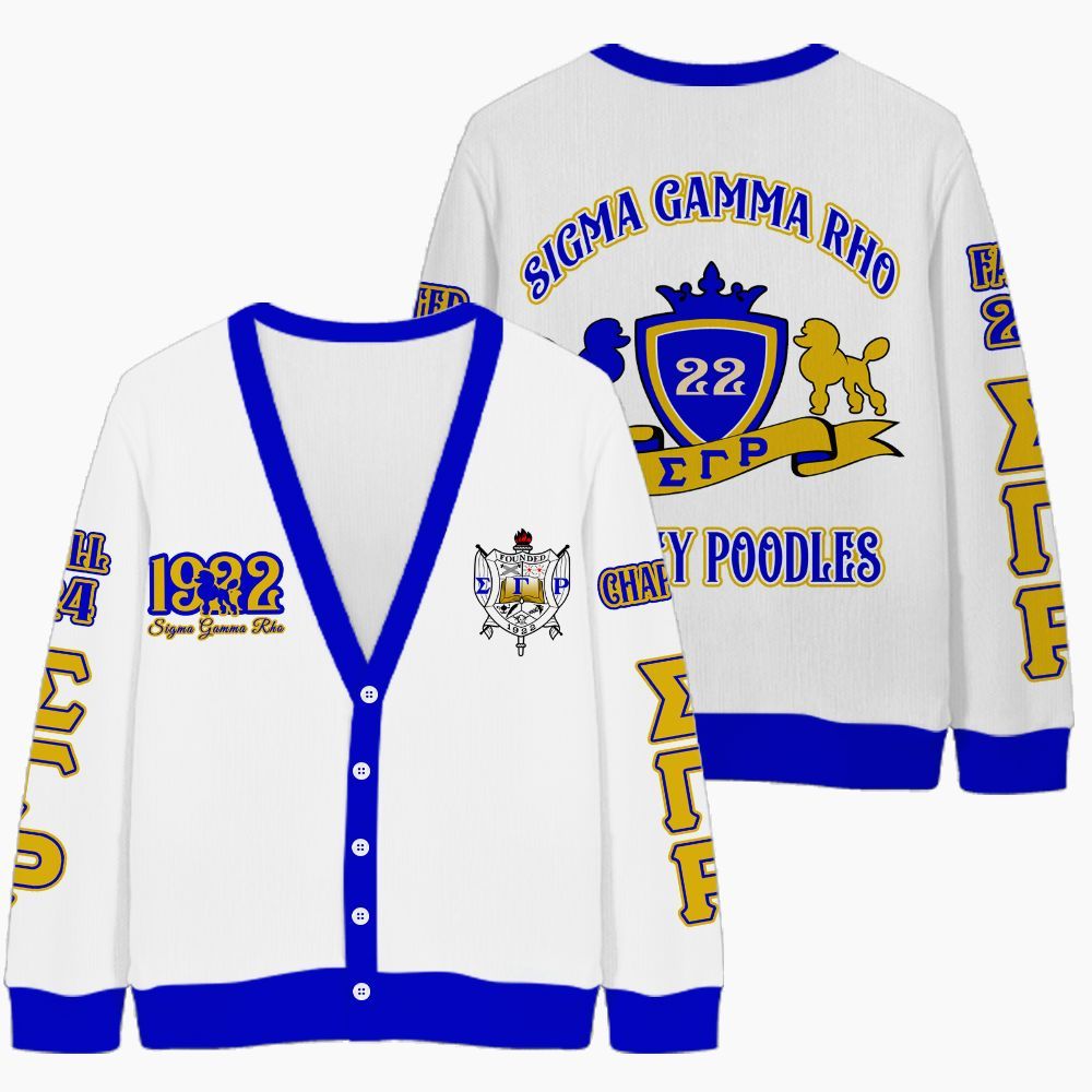 Ireishprint Sigma Gamma Rho Custom Chapter Cardigan, Personalized Poodle Cardigan Sigma Gamma Rho Sorority Knitted Cardigan