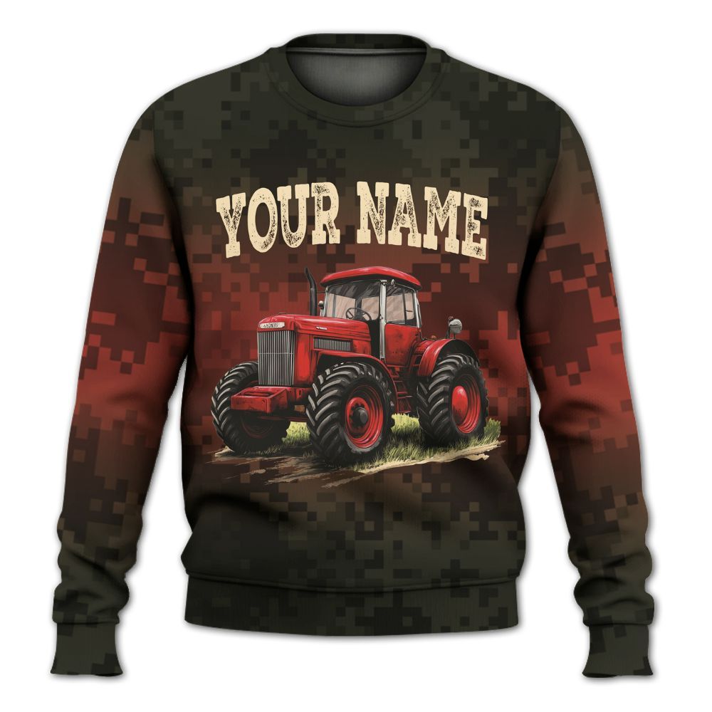 Amare Box Farm Tractor Shirt, Never Underestimate An Old Man, Custom Name, Camouflage Tractor Clipart, Vintage Tractor, Gift For Farm Lover Knitted Sweater