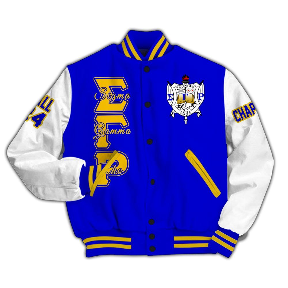 Ireishprint Sigma Gamma Rho Custom Chapter Varsity Jacket, Personalized Royal Blue Mix White Jacket 1922 Sorority Jacket